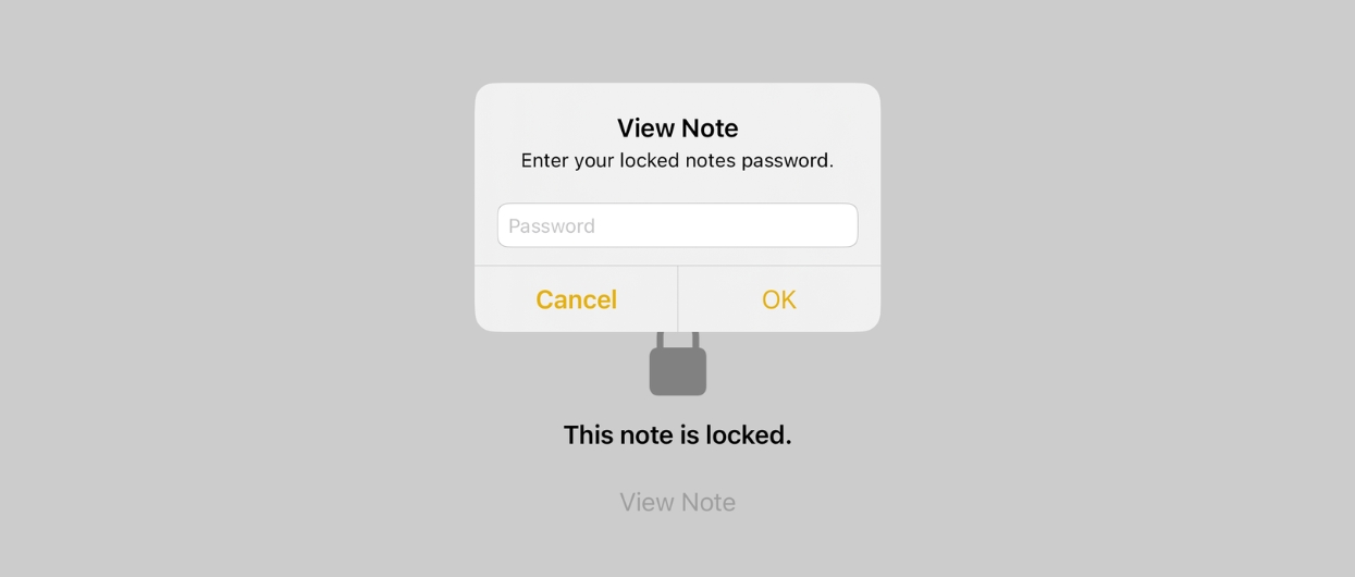 Enter passcode to unlock notes