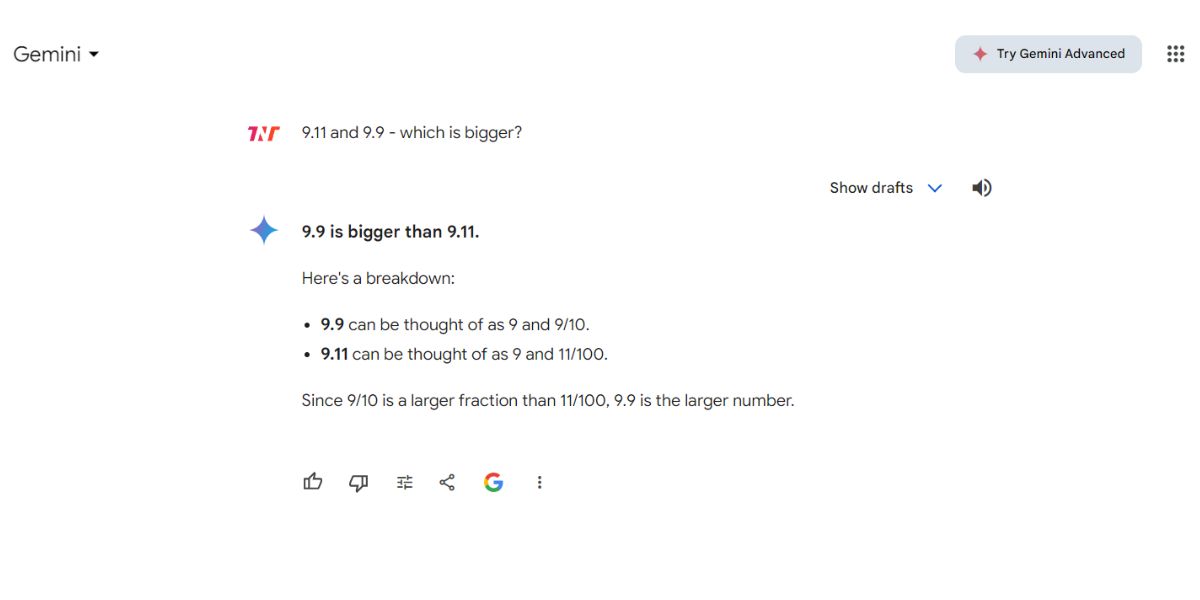 Gemini response to mathematic question