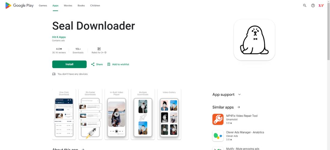 Seal Downloader available on Google Play Store