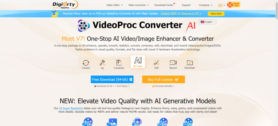 Website interface of VideoProc Converter