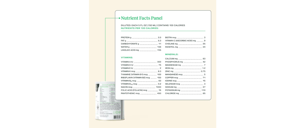 Nutritional facts of Bobbie organic infant formula