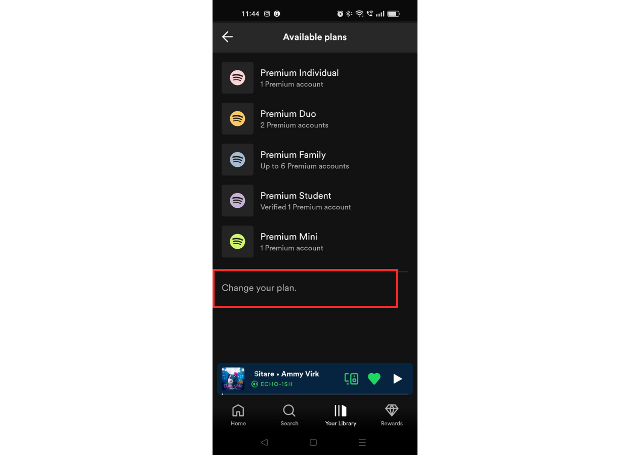 Tap on Change your plan