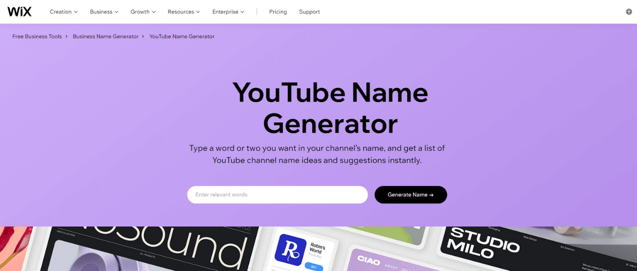 Wix youtube name generator